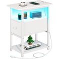 thumbnail image 1 of End Table with Charging Station, Narrow Side Table with Adjustable Fabric Drawer, 3-Tier End Tables Living Room, Small Nightstand with Outlets, LED Skinny Night Stand for Bedroom Small Spaces White, 1 of 18