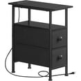 thumbnail image 1 of End Table with Charging Station, Narrow Side Table with 2 Fabric Drawers, Skinny Nightstand with Storage, Slim Bedside Table for Bedroom, Living Room, Small Spaces, Black, 1 of 18