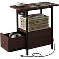 thumbnail image 1 of End Table with Charging Station, Narrow Side Table with Drawer and USB Ports & Power Outlets, Nightstand Bedside Tables for Small Spaces, Bedroom, Living Room, Dark Cherry, 1 of 6