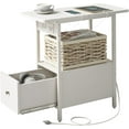 thumbnail image 1 of End Table with Charging Station, Narrow Side Table with Drawer and USB Ports & Power Outlets, Nightstand Bedside Tables for Small Spaces, Bedroom, Living Room, White, 1 of 7