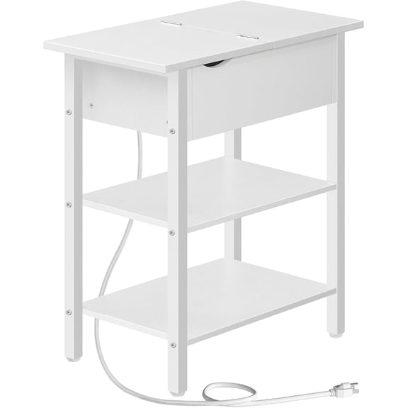 End Table with Charging Station  Narrow Side Table  Flip Top Nightstand with USB Ports and Outlets  Bedside Tables with Shelf for Small Spaces  Living Room  Rustic Brown BF341BZ01