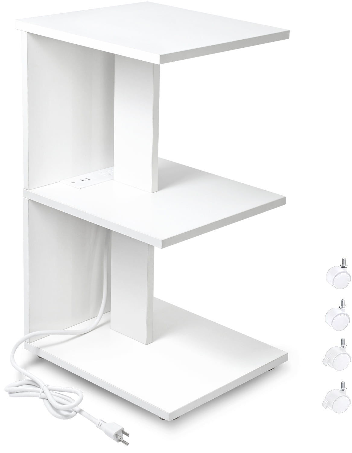 End Table with Charging Station, Narrow Side Tables for Small Spaces