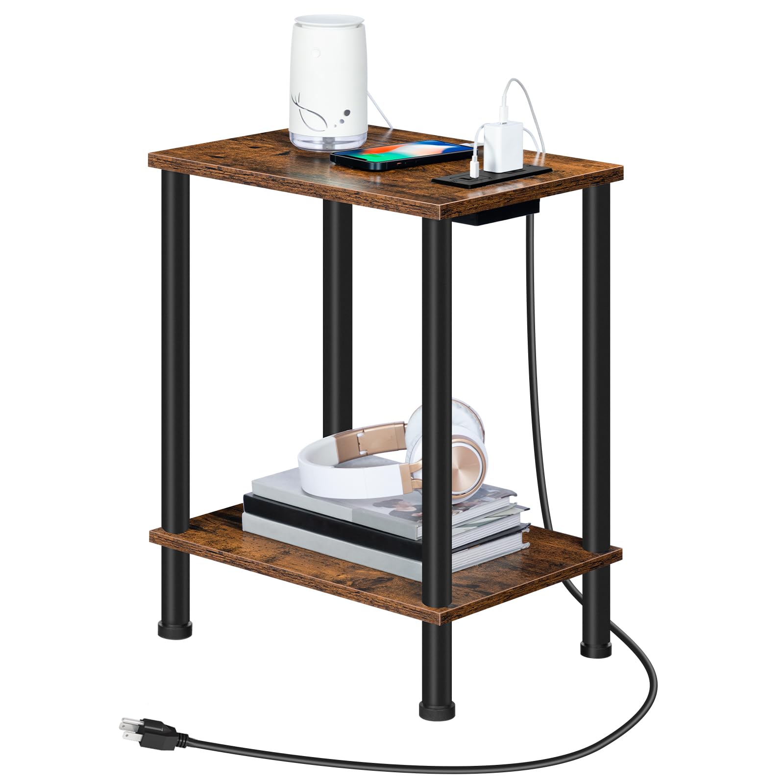 End Table with Charging Station, Nightstand with USB and Type C Port, 2 ...