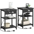 thumbnail image 1 of End Table with Charging Station Set of 2, 3 Tier Side Tables for Living Room Bedroom Office Small Space, Nightstand with Outlets & USB Ports, Bedside Table Sofa Table with Storage Shelves,Black, 1 of 7