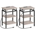 thumbnail image 1 of End Table with Charging Station, Set of 2, Side Table with USB Ports and Outlets, Small Nightstand with 3-Tier Storage Shelf, Bedside Table for Small Spaces, Greige and Black, 1 of 18