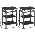 thumbnail image 1 of End Table with Charging Station, Set of 2, Side Table with USB Ports and Outlets, Small Nightstand with 3-Tier Storage Shelf, Bedside Table for Small Spaces, Living Room, Black, 1 of 9