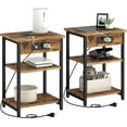 thumbnail image 1 of End Table with Charging Station Set of 2, Sturdy 3 Tier Side Tables for Living Room Bedroom Office Small Space, Nightstand with Outlets & USB Ports, Bedside Table with Storage Shelves, Rustic Brown, 1 of 14