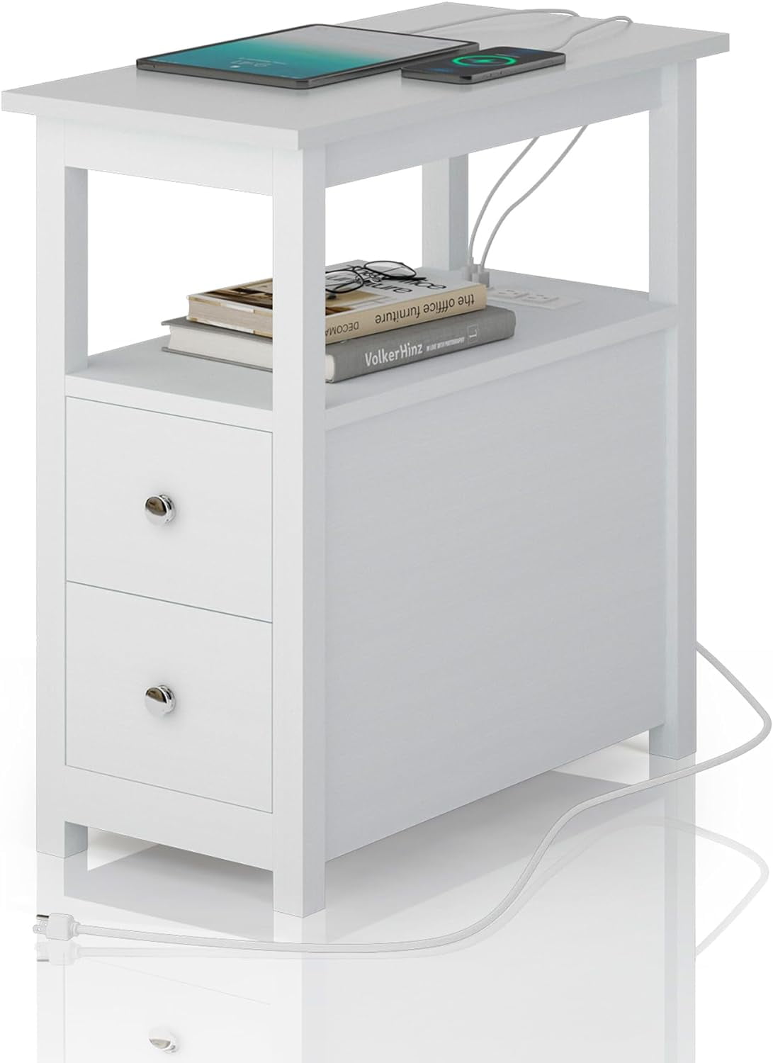 End Table with Charging Station, Side Table with 2 Drawer & USB Ports
