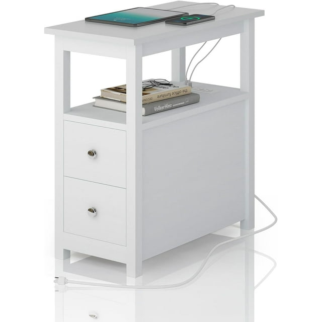 End Table with Charging Station, Side Table with 2 Drawer & USB Ports