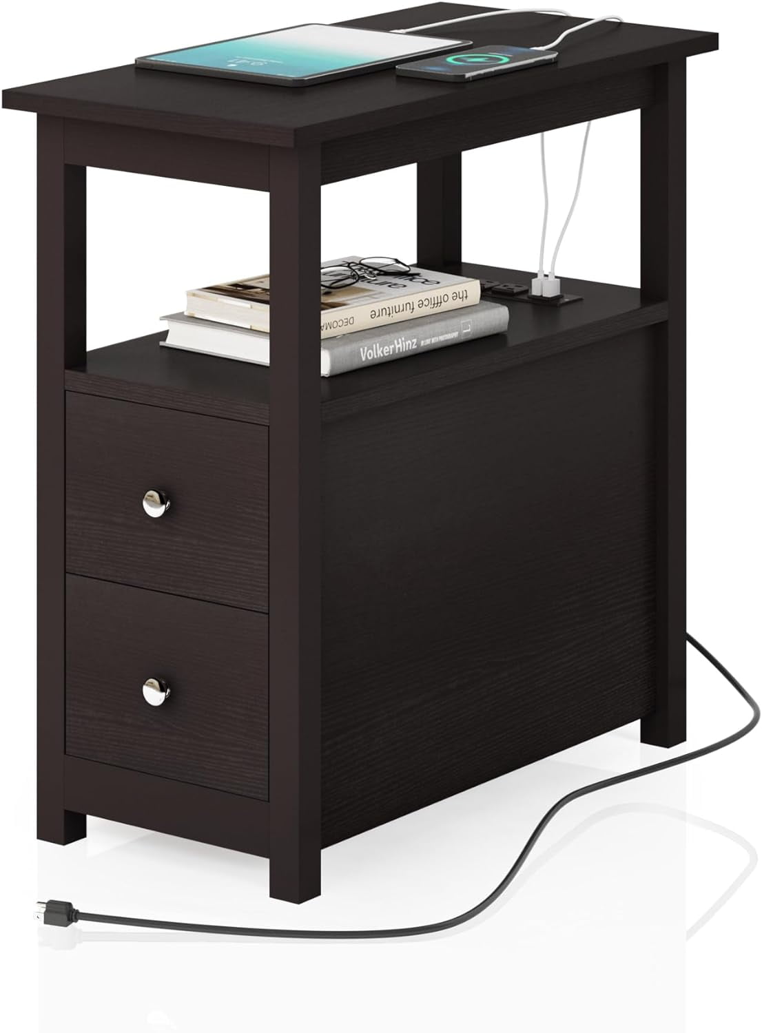 End Table with Charging Station, Side Table with 2 Drawer & USB Ports
