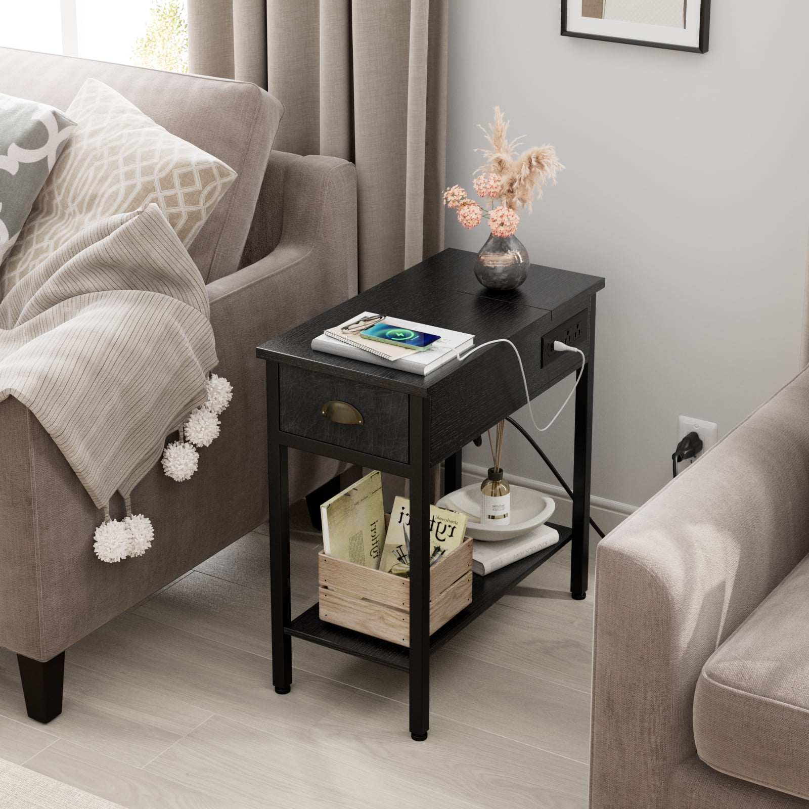 Black end table 2024 with usb port
