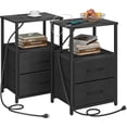 thumbnail image 1 of End Table with Charging Station, Side Table with 2 USB Ports and Outlets, Nightstand with Cloth Drawer, Set of 2, Couch Table, Charcoal Grey TB01BY052, 1 of 13