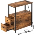 thumbnail image 1 of End Table with Charging Station, Side Table with 2 Wooden Drawers, Narrow 2-Tier Nightstand with USB Ports and Power Outlets, Nightstand Sofa Table for Small Spaces, Living Room, Bedroom, Rustic Brown, 1 of 9