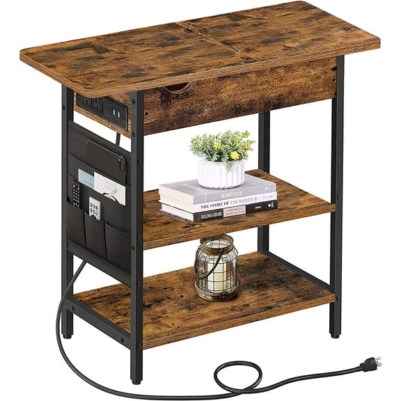 End Table with Charging Station, Side Table with Storage, Flip Top Bedside Table with USB Ports and Outlets, Nightstand for Small Spaces, Sofa Table TB01BB051