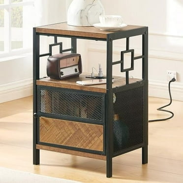 End Table with Charging Station, Narrow Side Table with Drawer and USB