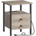 thumbnail image 1 of End Table with Charging Station and USB Ports, Side Table with 2 Drawers and Storage Shelf, Bedside Table for Small Spaces and Living Room, Greige and Black, 1 of 9
