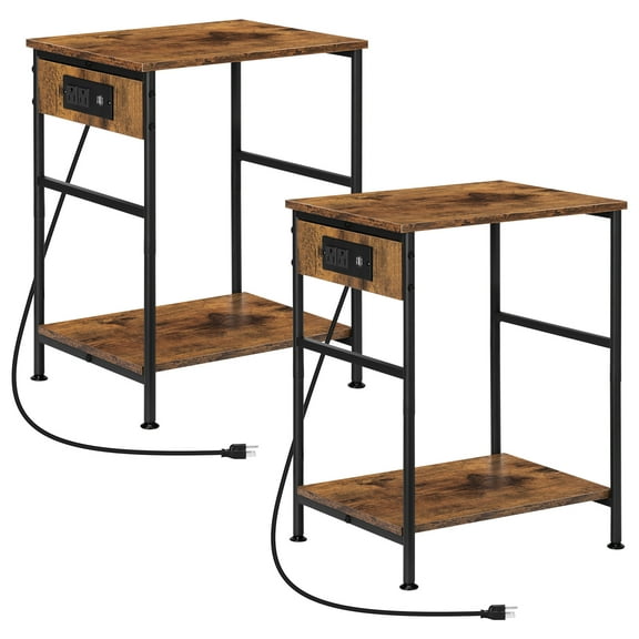 End Table Comes with charging station and USB port 2-tier bedside table with shelves Small side table Small space for living room and bedroom