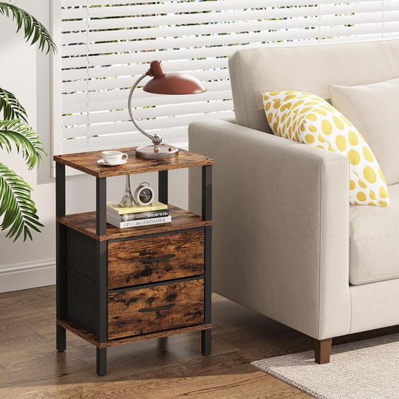 End Table, Couch Side Table, Nightstand with Cloth Drawer, Set of 2, Bedside Table, Brown TB01BB066