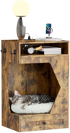 End Table with Dog Feeding Station, Nightstand with Charging Station ...