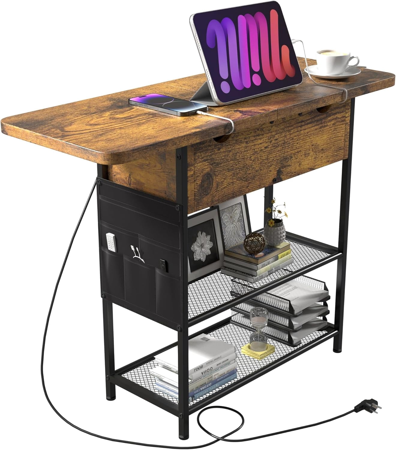 End Table with Fast Charging Station, Narrow Side Table with USB C ...