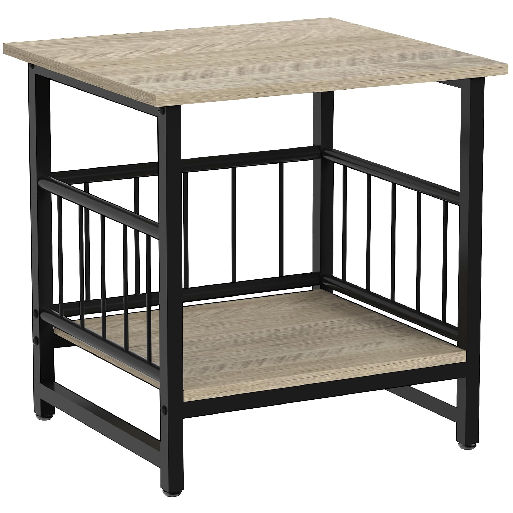 End Table  Industrial Side With 2-tire Storage Shelf 180lbs Mini Fridge Stand Adjustable Feet 18"x18" Wood Night Small Bedside For Living Room Bedroom Grey