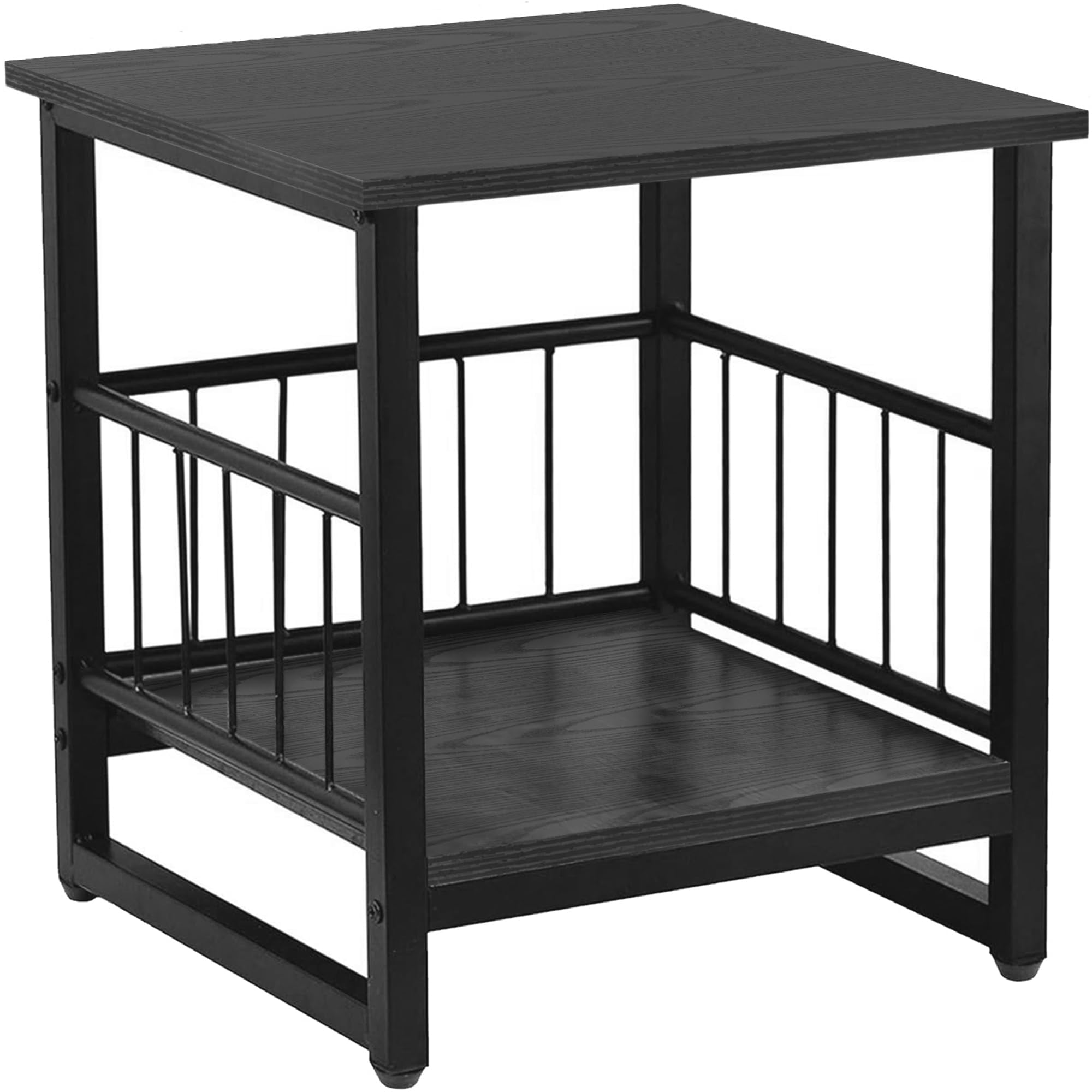 End Table  Industrial Side With 2-tire Storage Shelf 180lbs Mini Fridge Stand Adjustable Feet 18"x18" Wood Night Small Bedside Sturdy Metal Frame For Living Room Bedroom