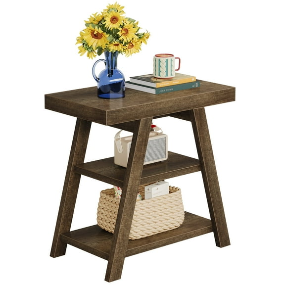 Triunfo 1 Collection Rustic Brown Art Deco Adjustable Height Wood Composite Rectangle End Table, 1 Piece