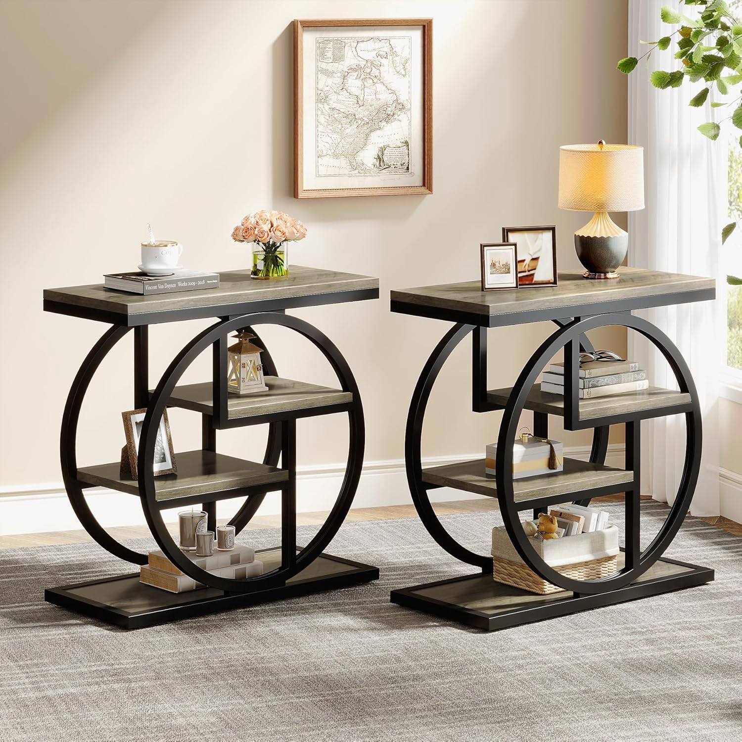 End Table for Living Room 4-Tier Narrow Side Table with Storage Shelves ...
