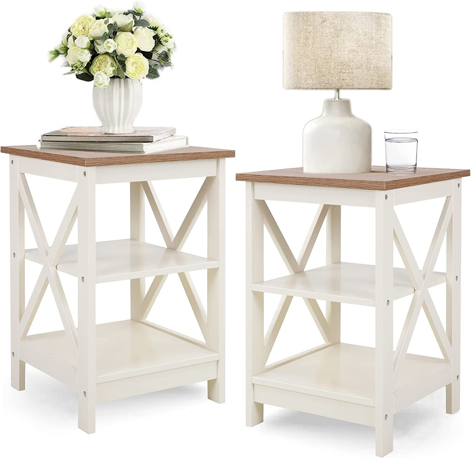 End Table Living Room Set of 2 Farmhouse Bed Side Table Nightstands