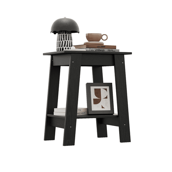 End Table, Minimalist Wooden Side Table, with 2-Tier Storage Shelf, Small End Tables, Square Nightstand and Accent Table for Small Spaces, Living Room, Bedroom