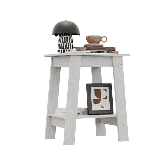 End Table, Minimalist Wooden Side Table, with 2-Tier Storage Shelf, Small End Tables, Square Nightstand and Accent Table for Small Spaces, Living Room, Bedroom