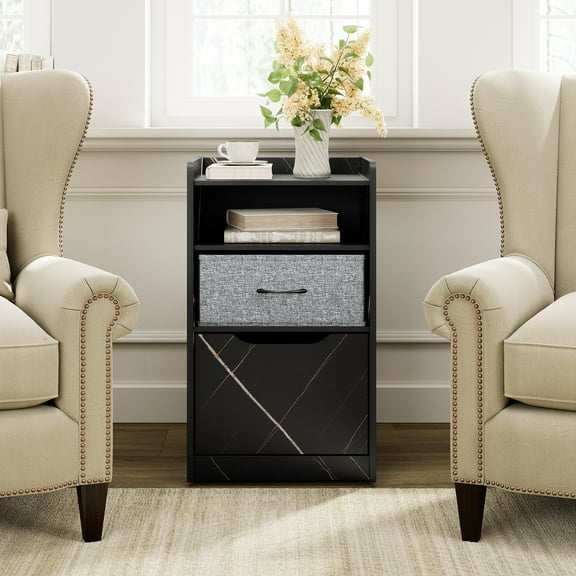 End Table,Modern Side Sofa Table with Drawers and Storages for Living Room Bedroom, Black