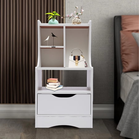 End Table Narrow Nightstand Sofa Side Table Storage Cabinet for Small Space Living Room Bedroom White