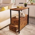 thumbnail image 1 of End Table Narrow Side Table with 2 Wooden Drawer, Nightstand Sofa Table for Small Spaces, Small End Table with Storage for Living Room,Bedroom, Rustic Brown and Black 24in, 1 of 8