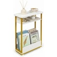 thumbnail image 1 of ZEXVIDA End Table for Narrow Space, 3 Tier Narrow Side Tables Modern Sofa Table with Storage Shelf, Bedside Table Slim Nightstand with Magazine Rack Living Room Home Office,White,White+gold, 1 of 8