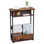 End Table for Narrow Space, 3 Tier Narrow Side Tables Modern Sofa Table with Storage Shelf, Bedside Table Slim Nightstand with Magazine Rack Living Room Home Office,Brown