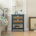 thumbnail image 1 of End Table Rattan Nightstand - Accent Nightstand with 2 Drawers Set, American Wood Bedside Table with 1 Open Shelf, Boho Sofa Side Table with Storage for Bedroom (Green), 1 of 9