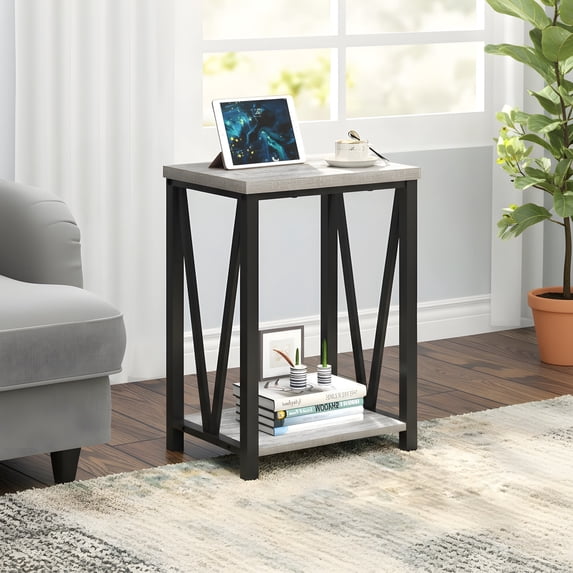 End Table - Rustic Side Table with Storage - Modern Bedroom Living Room Furniture