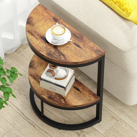 End Table Semi Circle, Small Half Round Side Table with Storage Shelf for Couch