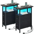 thumbnail image 1 of End Table Set 2 with Charging Station, Narrow Side Table with 2 Fabric Drawers, Skinny Nightstand with LED Light, Slim Bedside Table for Bedroom, Living Room, Small Spaces, Black, 1 of 16