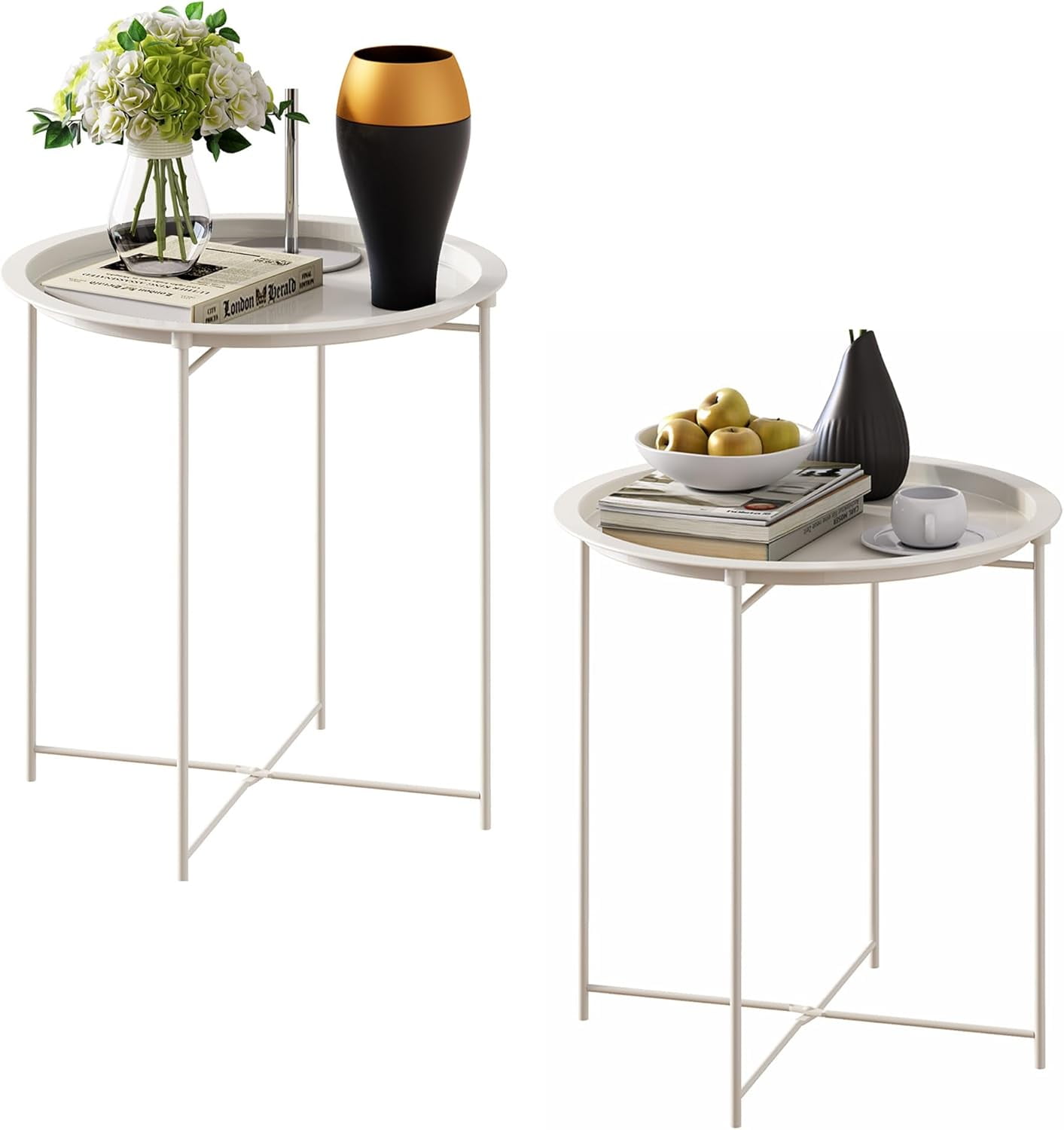 End Table Set of 2, Outdoor Side Table, Small Patio Table Metal Side ...