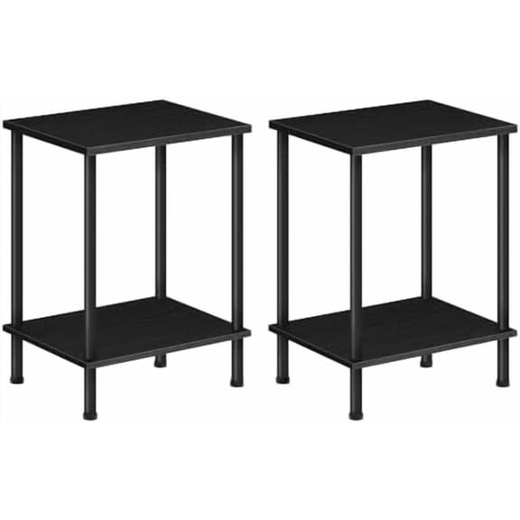 End Table Set of 2, Small Side Table, Nightstand with 2-Layer Storage Shelves, Sofa Table for Small Spaces, Living Room, Bedroom, Stable Frame, Easy Assembly, Black BB09BZP201