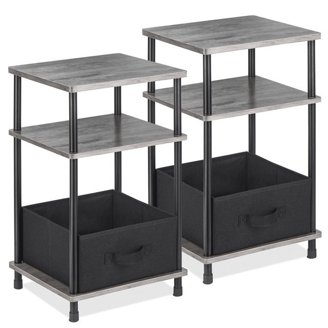 End Table Set of 2, Small Side Tables with Storage Shelf and Fabric