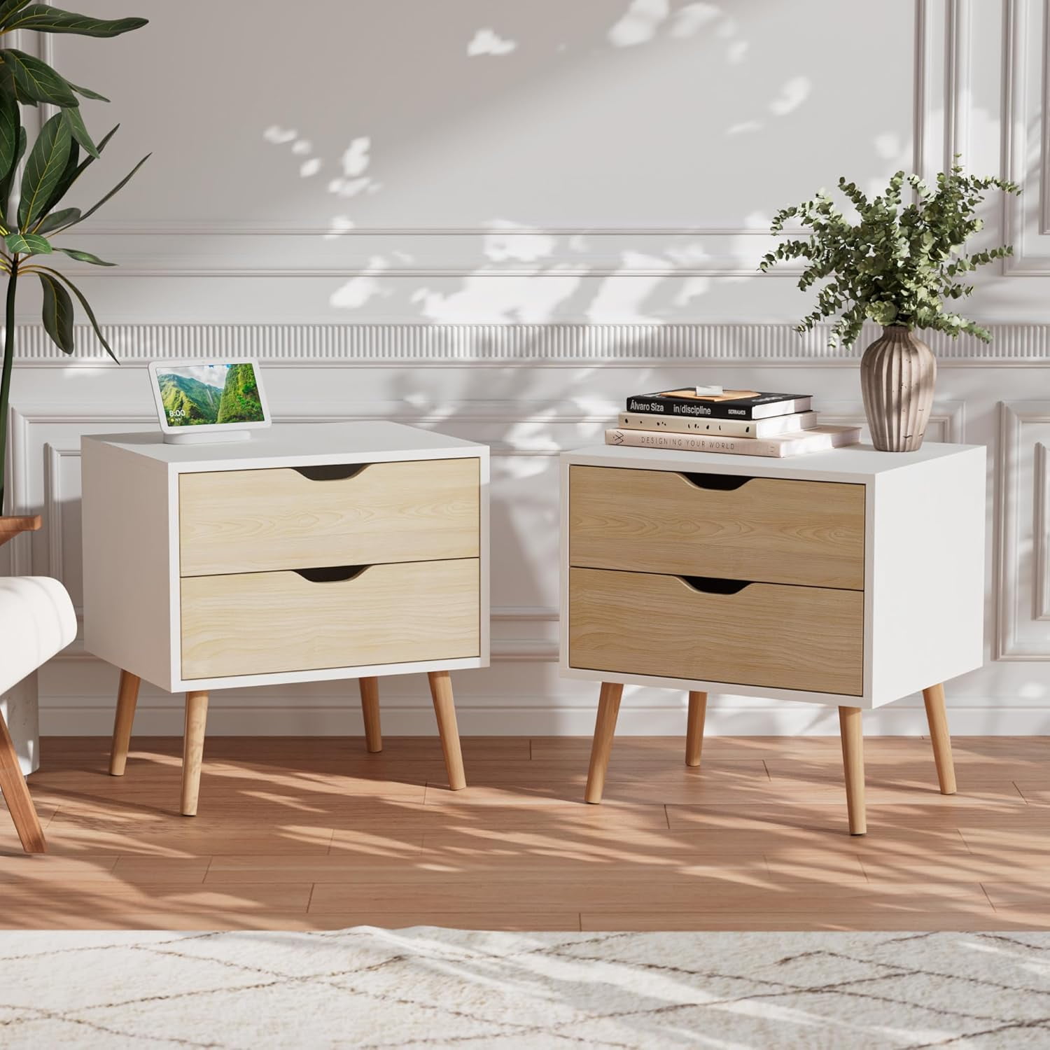 End Table Set of 2 with Storage Drawers, Modern Small Sofa Side Table ...