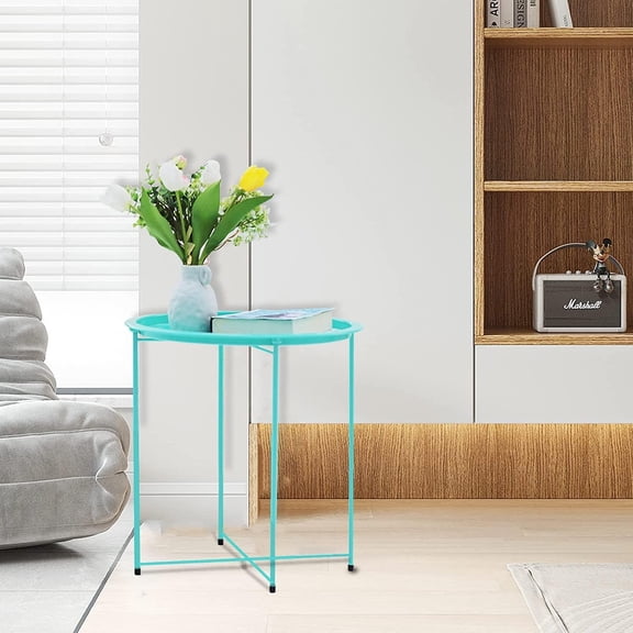 End Table Set of 2, Outdoor Side Table, Small Table Metal Side Table, Round Folding Side Table, for Outdoor and Living Room, Green