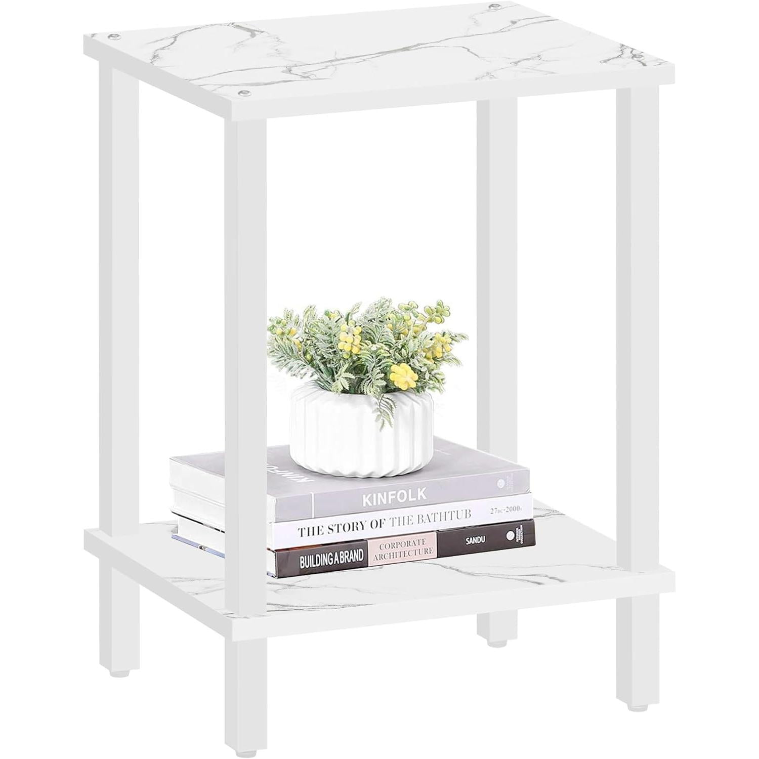 White 2-Tier Wood Rectangular End Table Set