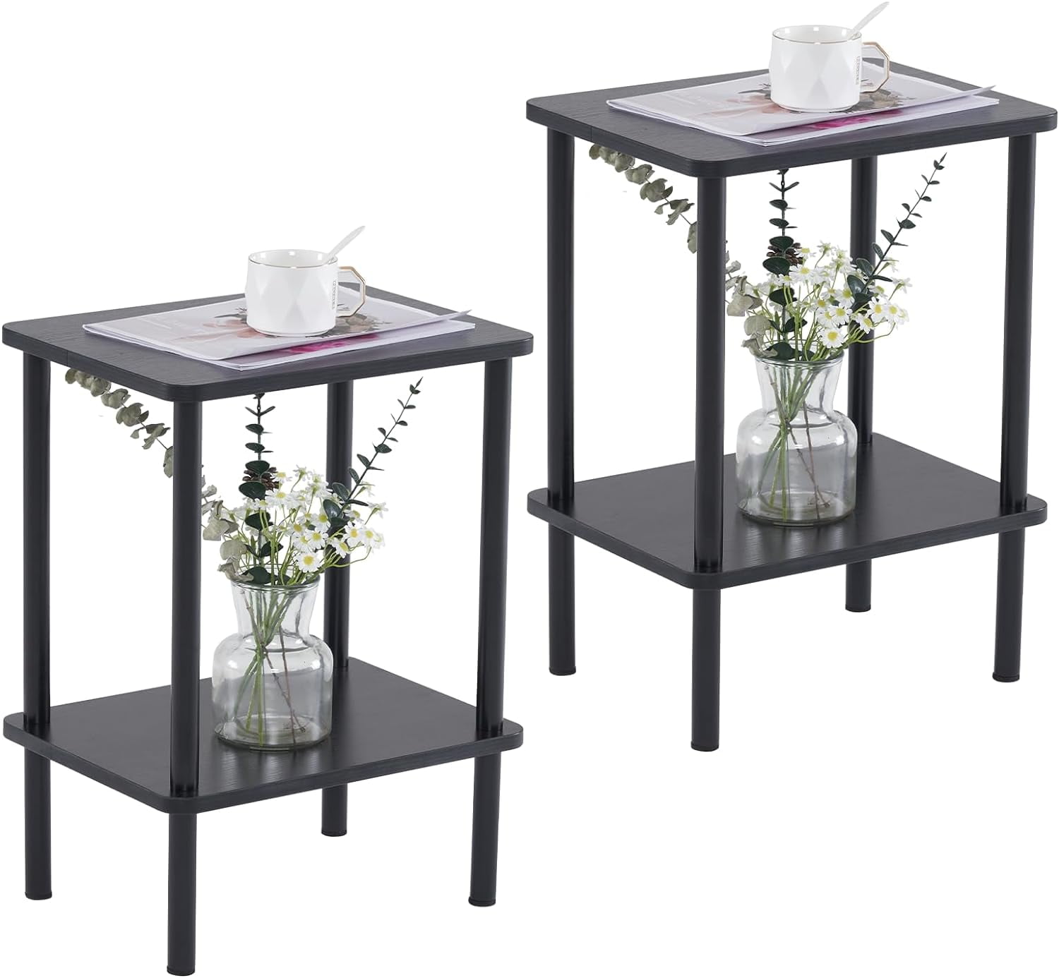 End Table Set of 2, Side Table with Solid Wood Legs, Black - Walmart.com