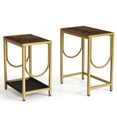 thumbnail image 1 of CuisinSmart Indoor Industrial Rustic/Lodge Wood and Metal End Table, Gold (Set of 2), 1 of 8