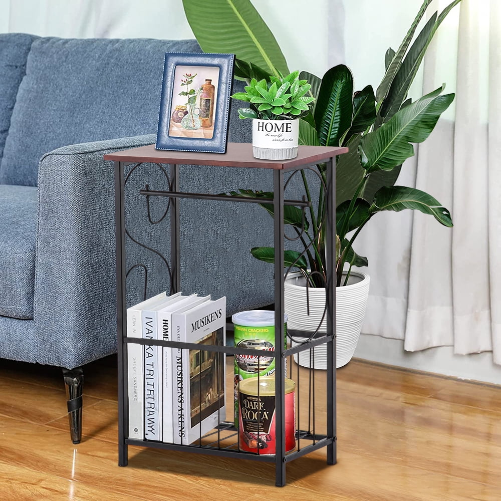 Narrow side table with on sale magazine rack