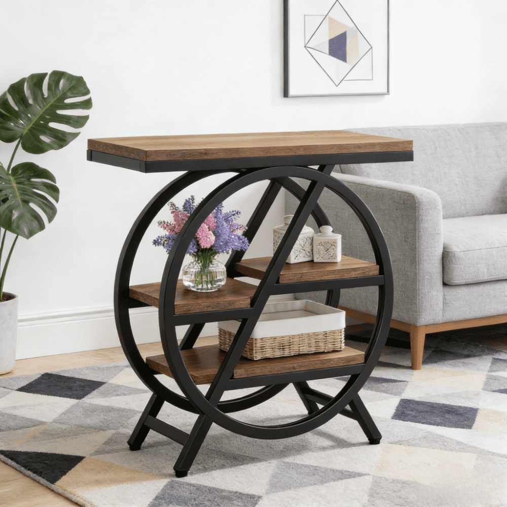 End Table Side Table 3 Tier Narrow Sofa Table Industrial Style Wood and ...
